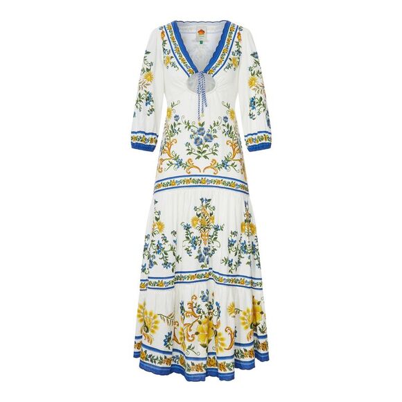 Farm Rio Dresses & Skirts - Farm Rio Women Long Dress With Floral Print And Three-Quarter Sleeves